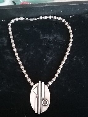 Vintage 925 Beaded Neckace With 925 pendant Or Brooch 46 Grams Of Silver